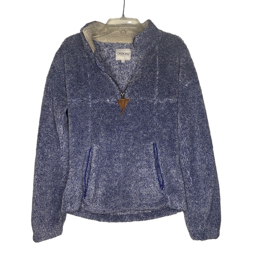 Cherokee Fleece‎ Pullover Blue Sherpa 1/4 Zip Jacket Size Kids 16